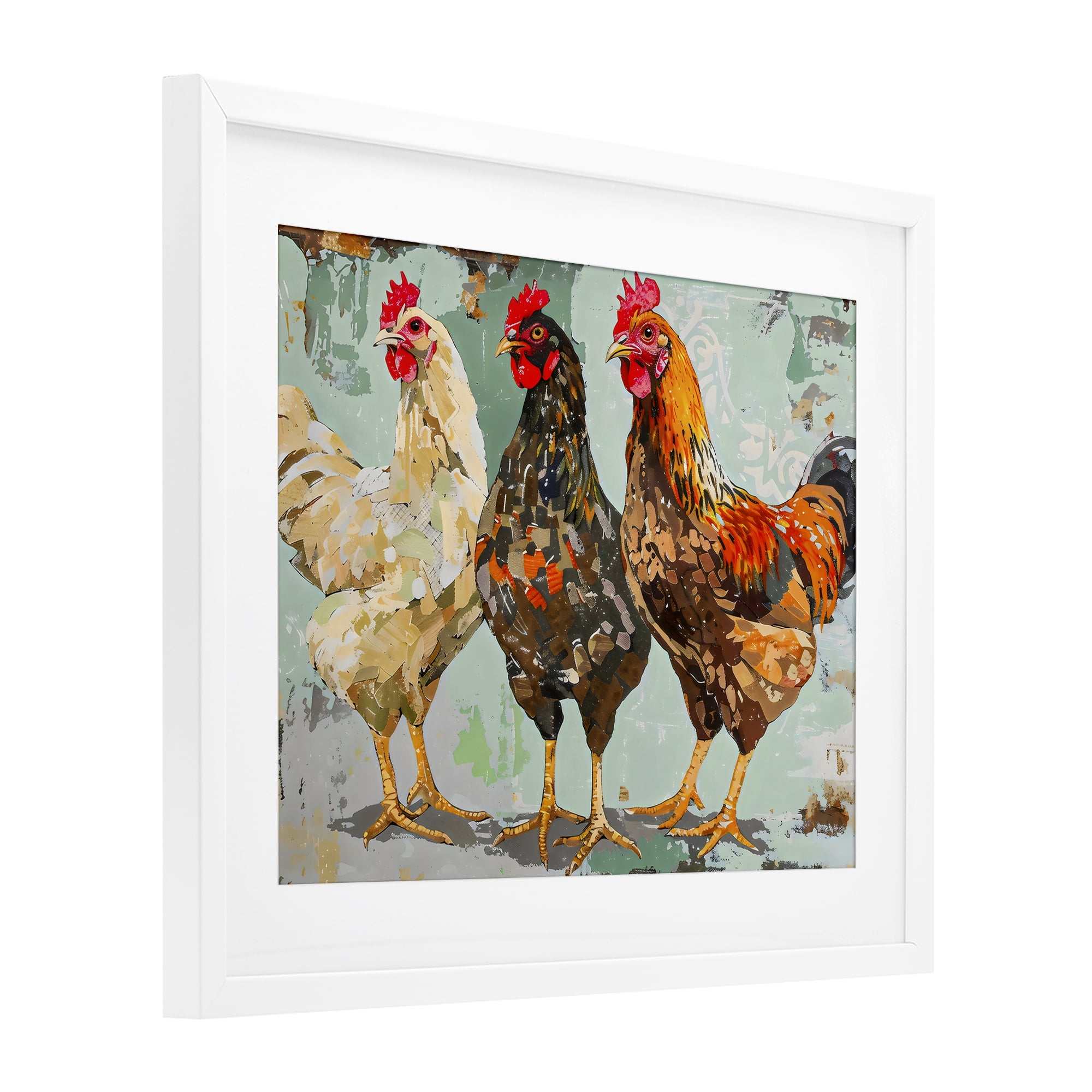 Stupell Industries Abstract Chickens Trio White Framed Print Under Glass, design by Creative Studio