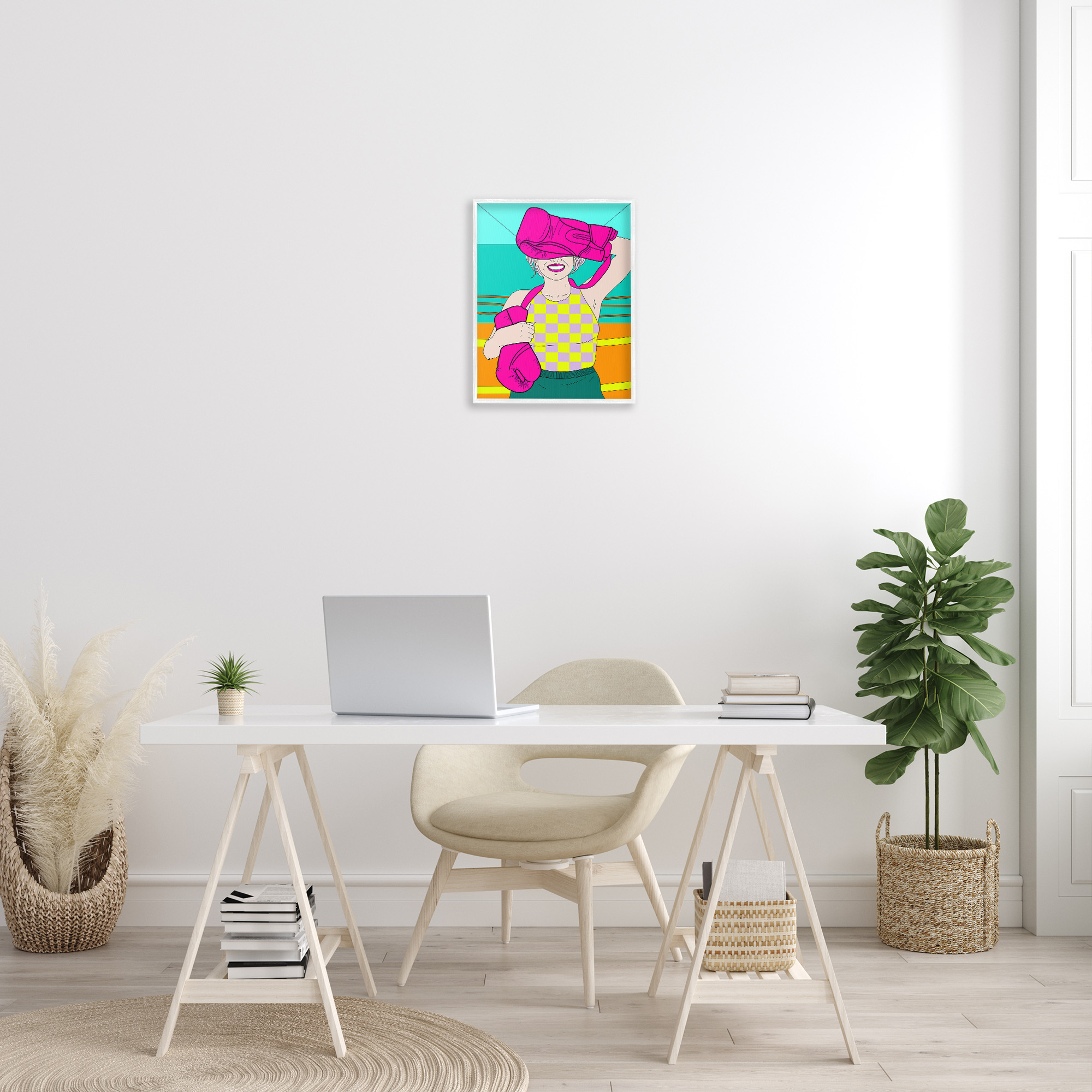 Stupell Industries Bold Kickboxing Woman Sports Painting White Framed Art Print Wall Art, 16 x 20
