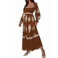 thumbnail image 2 of Women's Fall Wedding Guest Dresses Boho Floral Long Sleeve V Neck Flowy Elegant Maxi Dress Beach Clothes Brown XL, 2 of 8