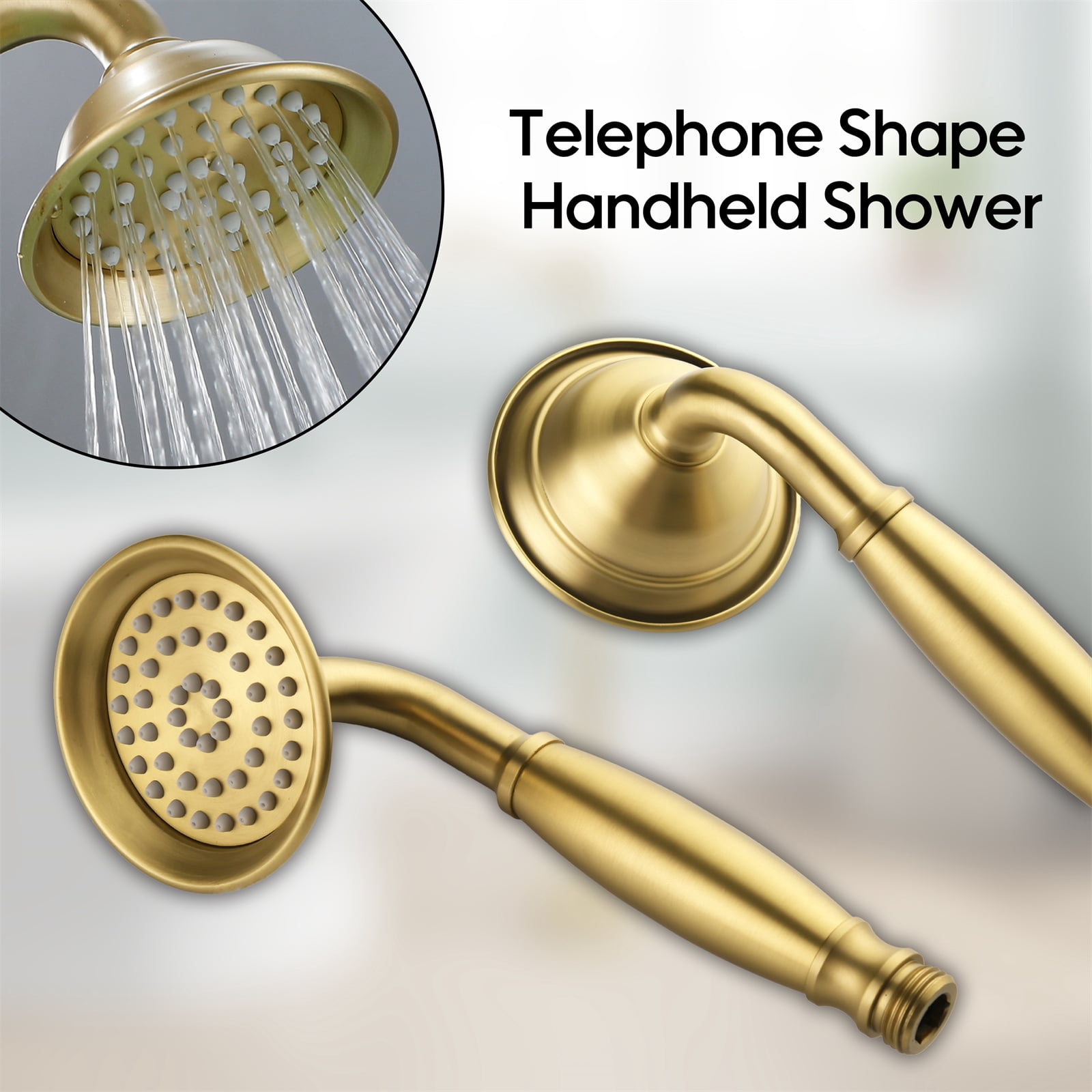 ANGELES HOME Freestanding Tub Faucet with Handheld Shower, Floor Mount Bathtub Filler, Roman Bathtub Faucet with Swivel Spout Brass Rough-in and Water Hose, Brushed Gold