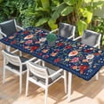 thumbnail image 2 of Navy Blue Flowers Table Cloths for 8 Foot Rectangle Tables, Spring Vintage Floral Leaves Farmhouse Patio Waterproof Elastic Fitted Tablecloths, Washable Rectangular Table Cover for Camping, 2 of 8