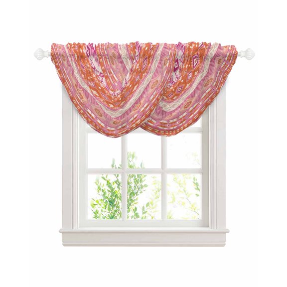 Pink Orange Boho Sheer Waterfall Valance Curtains for Window, Vintage Ethnic Tribe Abstract Art Rod Pocket Sheer Topper Swag Curtains for Living Room, Kitchen 38.5"W x 47.2"L, 2 Panels