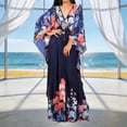 thumbnail image 2 of Alkepwun Plus Size Swimsuit Cover up Women's Floral Print Beach Kimono Swimsuit Cover up Lightweight Breathable V Sleeve Batwing Sleeve Loungewear Loose Sun Protection Beach Robe, 2 of 9