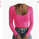 thumbnail image 1 of Txlixc Blusa de corte de punto sólido de manga corta, manga larga y cuello redondo profundo para mujeres fiesta de ocio callejero blusa de primavera y otoño callejero Txlixc moda, 1 of 2