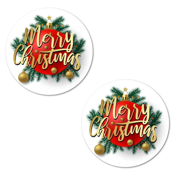 40 Merry Christmas Decorative Stickers, 2 Inch Big Round Glossy Labels, Great For Holiday Season Gifts, Gift Bag, Cards, Envelopes, Boxes, Tags, And Supplies. Made in USA