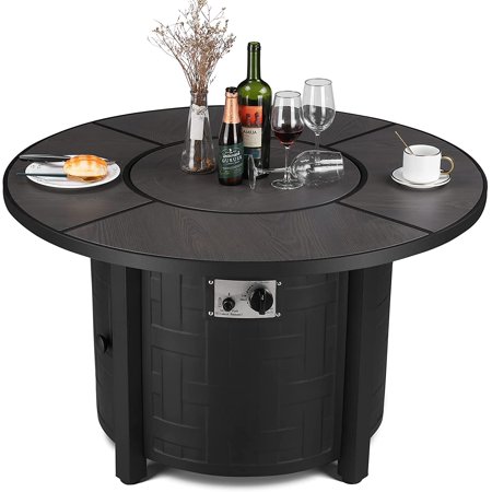 GARTIO 42  Round 50000 BTU Propane Fire Pit Table with Rain Cover & Fire Glass