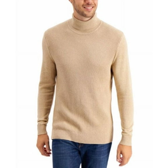 Club Room Men’s Textured Cotton Turtleneck Sweater, Beige, large