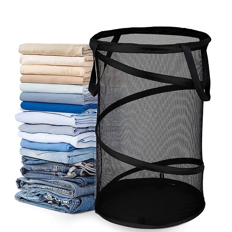 Collapsible Round Popup Laundry Hamper, Foldable Mesh Laundry Basket ...
