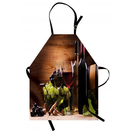 Wine Apron Glasses of Red and White Wine Served with Grapes French Gourmet Tasting, Unisex Kitchen Bib Apron with Adjustable Neck for Cooking Baking Gardening, Brown Ruby Pale Green, by