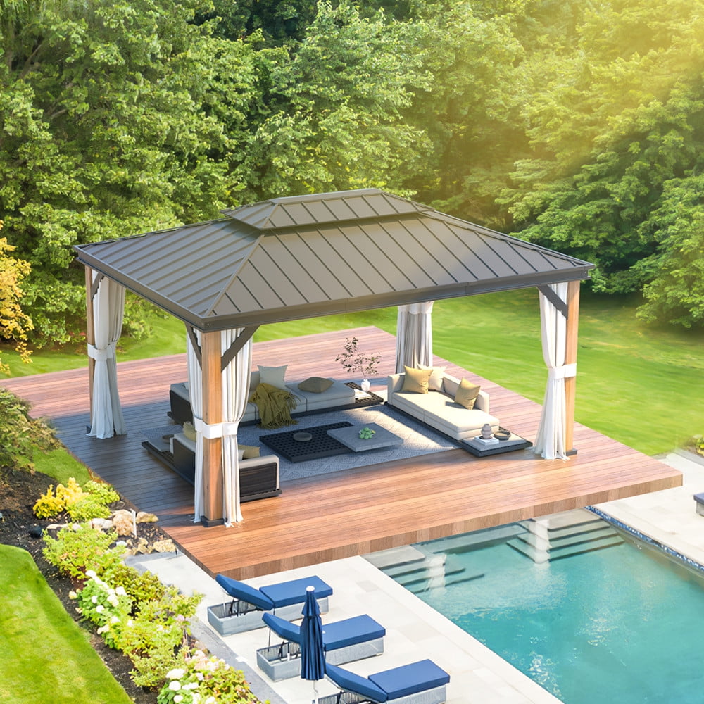 Yoleny 12' x 16' Hardtop Gazebo Metal Gazebo with Faux Wood Grain
