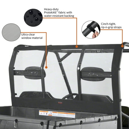 Classic Accessories QuadGear UTV Rear Windshield, Fits Polaris Ranger 6x6 800, 800 Full Size, Crew 800, Crew Diesel (2015 models and older), Black