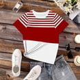thumbnail image 5 of LNWUY Women's Fashion Striped Colorblock T-Shirt Casual Short Sleeve Crewneck Tee Graphic Tops for Daily Wear Red XL, 5 of 6