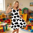 thumbnail image 4 of Girls Dresses Cow Print Ruffle Hem Spaghetti Strap Square Neck Casual Dress Summer Cute Size 5-6Y, 4 of 6