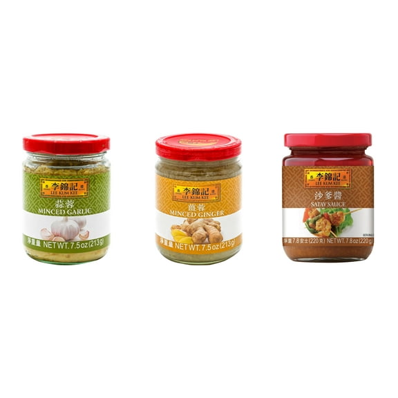 NineChef Brand Spoon Plus 3 Pack Lee Kum Kee Cooking Sauce, 3 Flavors(Minced Garlic Sauce,Minced Ginger Sauce,Satay Sauce)