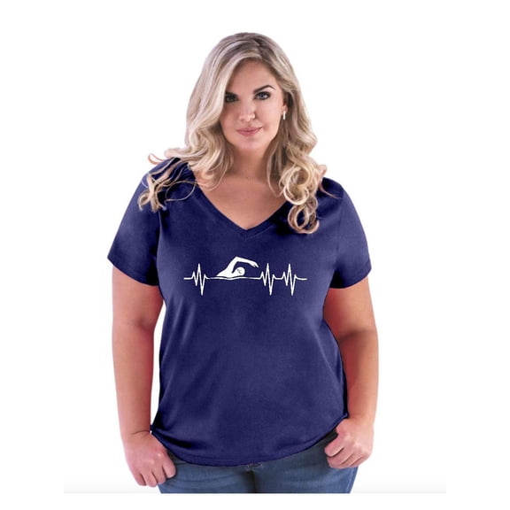 Women's Plus Size V-neck T-Shirt - Swimming Swimmer
