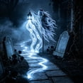 thumbnail image 4 of Halloween Animated Grim Reaper Garden Light with Solar Powered Ghost Lawn Stake, Glowing Ghost White LED Soul Effect for Creepy Outdoor Yard Graveyard Display,1 PC, 4 of 7