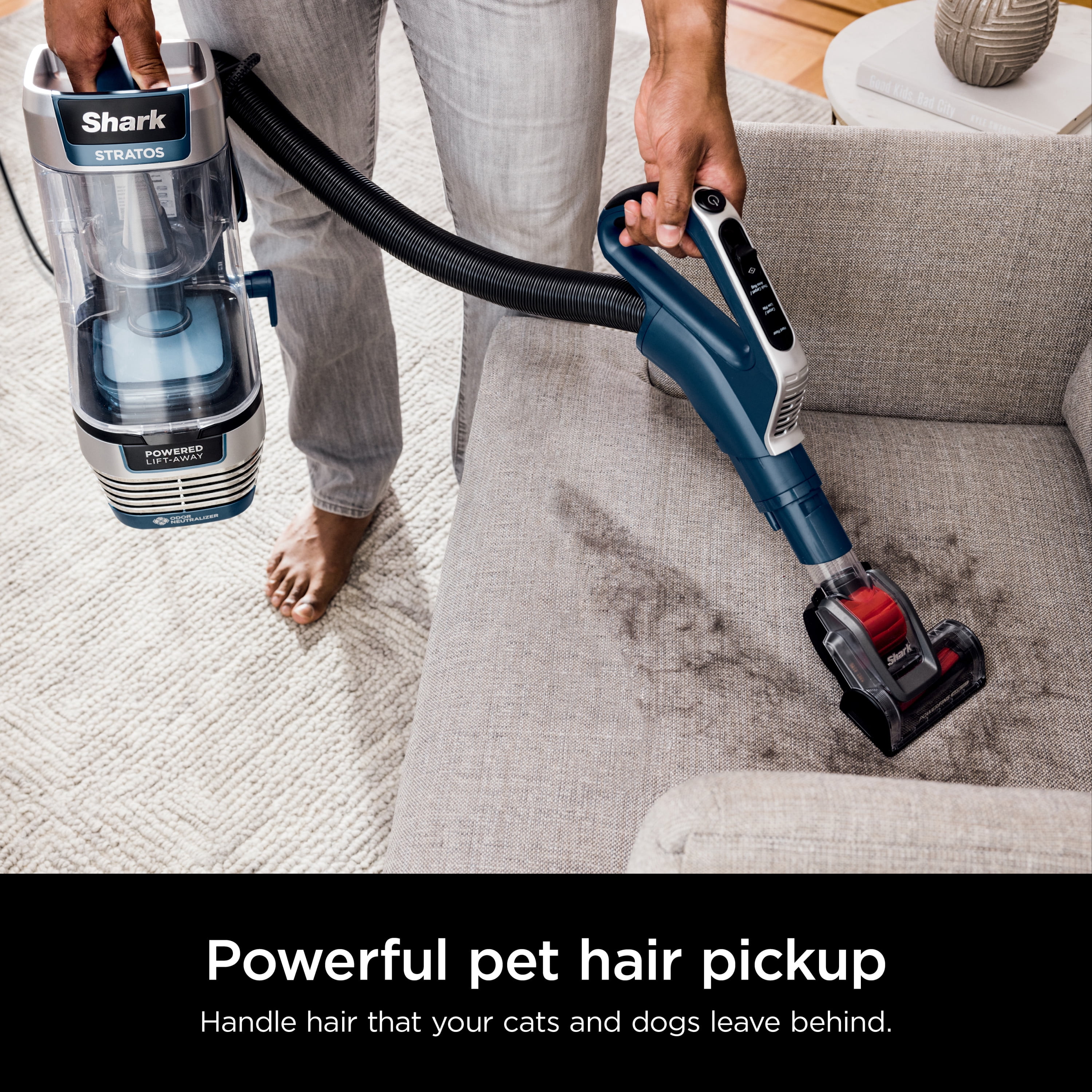 Shark Stratos Upright Vacuum, Pet Friendly, DuoClean PowerFins HairPro, Powered Lift-Away, Self-Cleaning Brushroll, Odor Neutralizer Technology, AZ3002 Navy