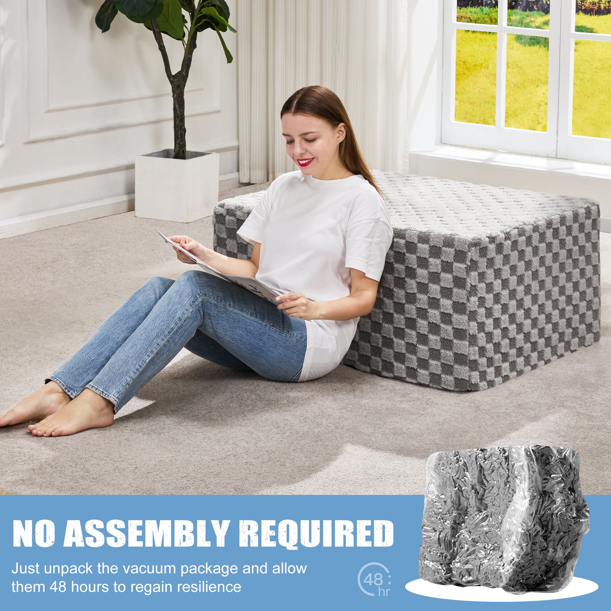 Hobestluk Rectangle Ottoman Memory Foam Footrest for Couch with Removable Cover Large Floor Seating for Adults Ottoman Coffee Table for Living Room, Bedroom or Office (PLUSH GREY, Footrest)