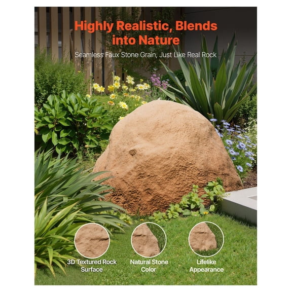 Faux Rock Cover Outdoor, Fake Rock Well Pump Cover, Realistic Stone Look, Weather-Resistant HDPE Boulder for Garden Yard Décor, Sandy Brown, Medium
