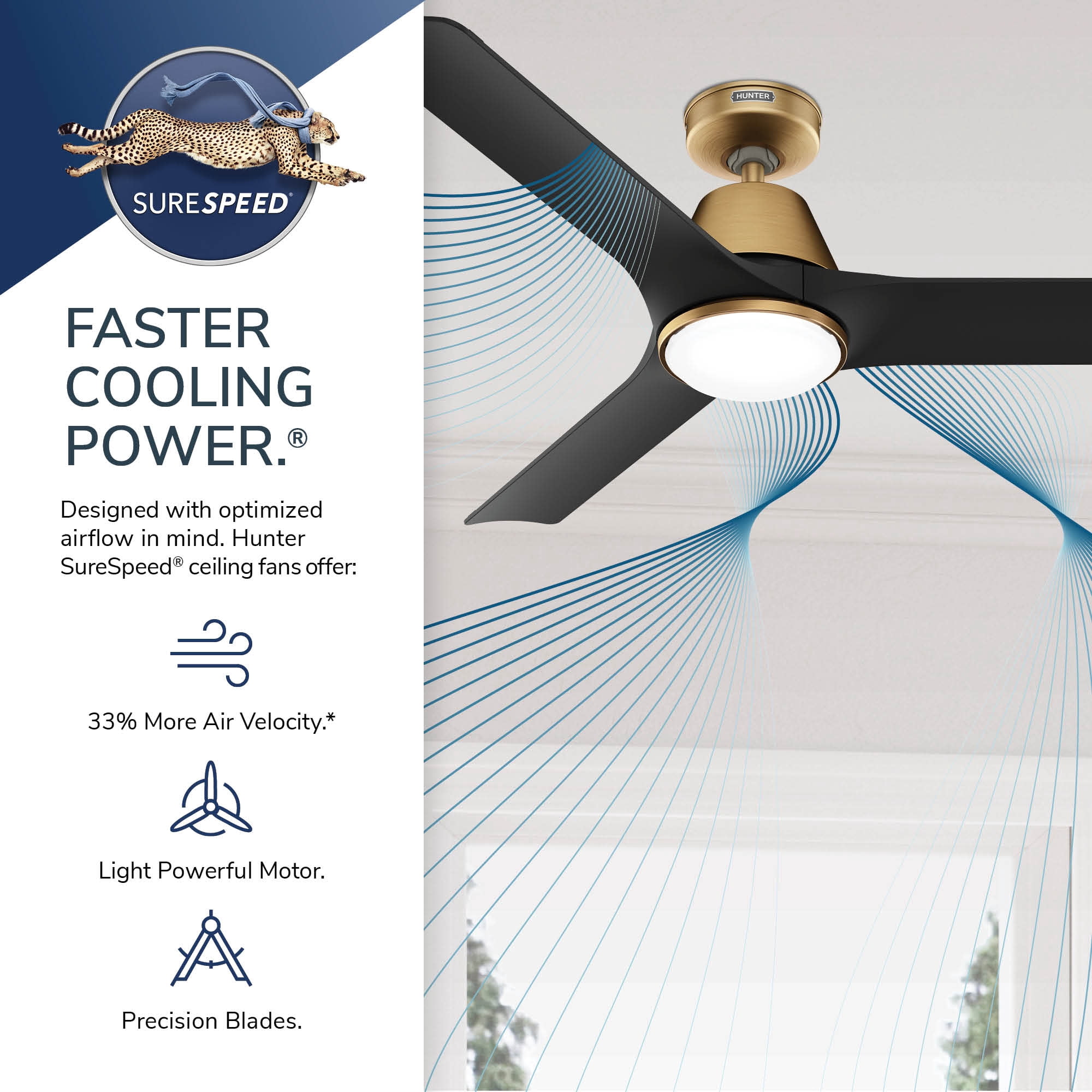 Hunter 52 inch Aeronaut Wi-Fi ENERGY STAR® Luxe Gold Damp Rated Ceiling Fan with LED Light Kit and Handheld Remote