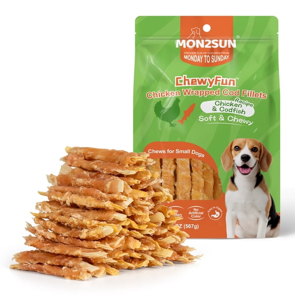 MON2SUN Chicken Wrapped Cod Fillet Small Dog Treats, 20 oz (56 Count)
