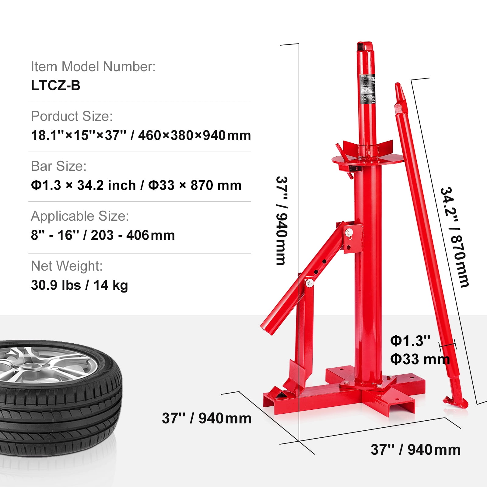 KFFKFF Manual Tire Changer Bead Breaker Tool Portable Fits Car Truck Motorcycle