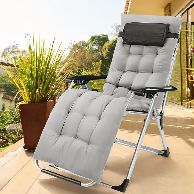 Simenmax Zero Gravity Chair, Heavy-Duty Reclining Lounge Chair with Padded Cushion & Cup Holder, Foldable Patio Recliner for Camping, Beach, and Indoor Relaxation,Gray