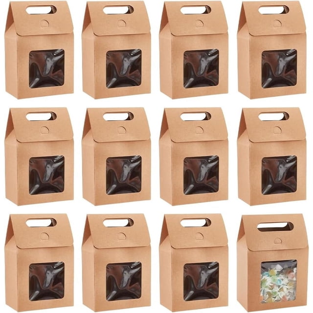 12 cajas de regalo de papel kraft para dulces, postres y repostería, con ventana de exhibición.