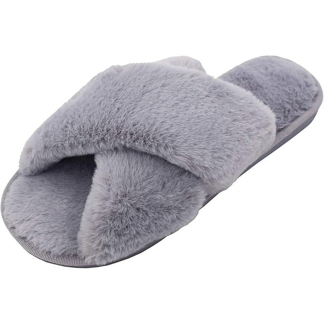 Pantuflas Mujer Invierno Cálido Felpa Zapatillas, Chanclas Planas Antideslizantes Zapatillas Interior/Exterior Ormromra LL-2310-2
