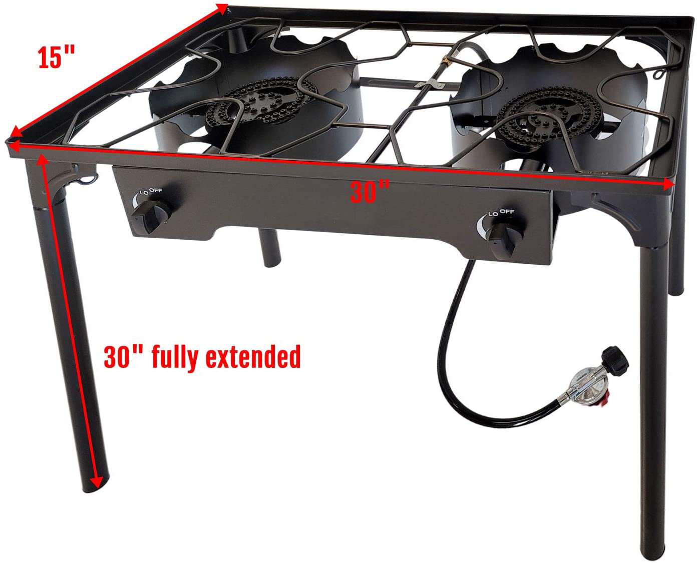 32 x 17 Large Folding Portable Two Burner Cast Iron 150,000 BTU Stove with Stainless Steel Griddle Plancha Comal Camping Tailgating Boating 