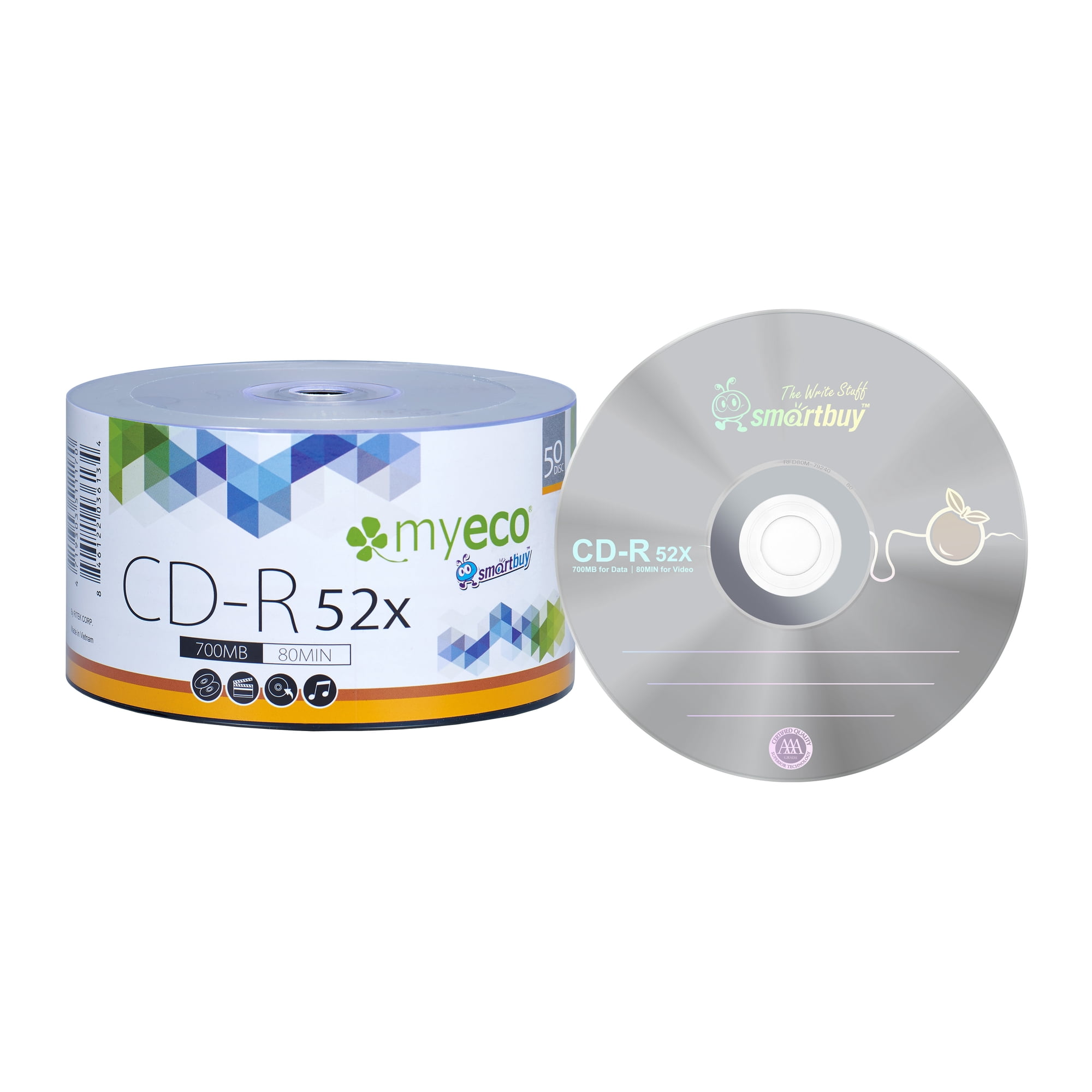 50 Pack MyEco CD-R CDR 52X 700MB 80Min Economy Logo Top Write Once Blank Media Record Disc