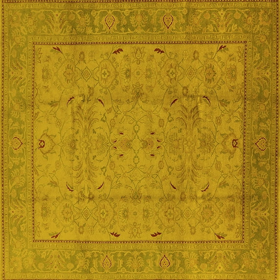 Ahgly Company Machine Washable Indoor Square Oriental Yellow Industrial Area Rugs, 6' Square