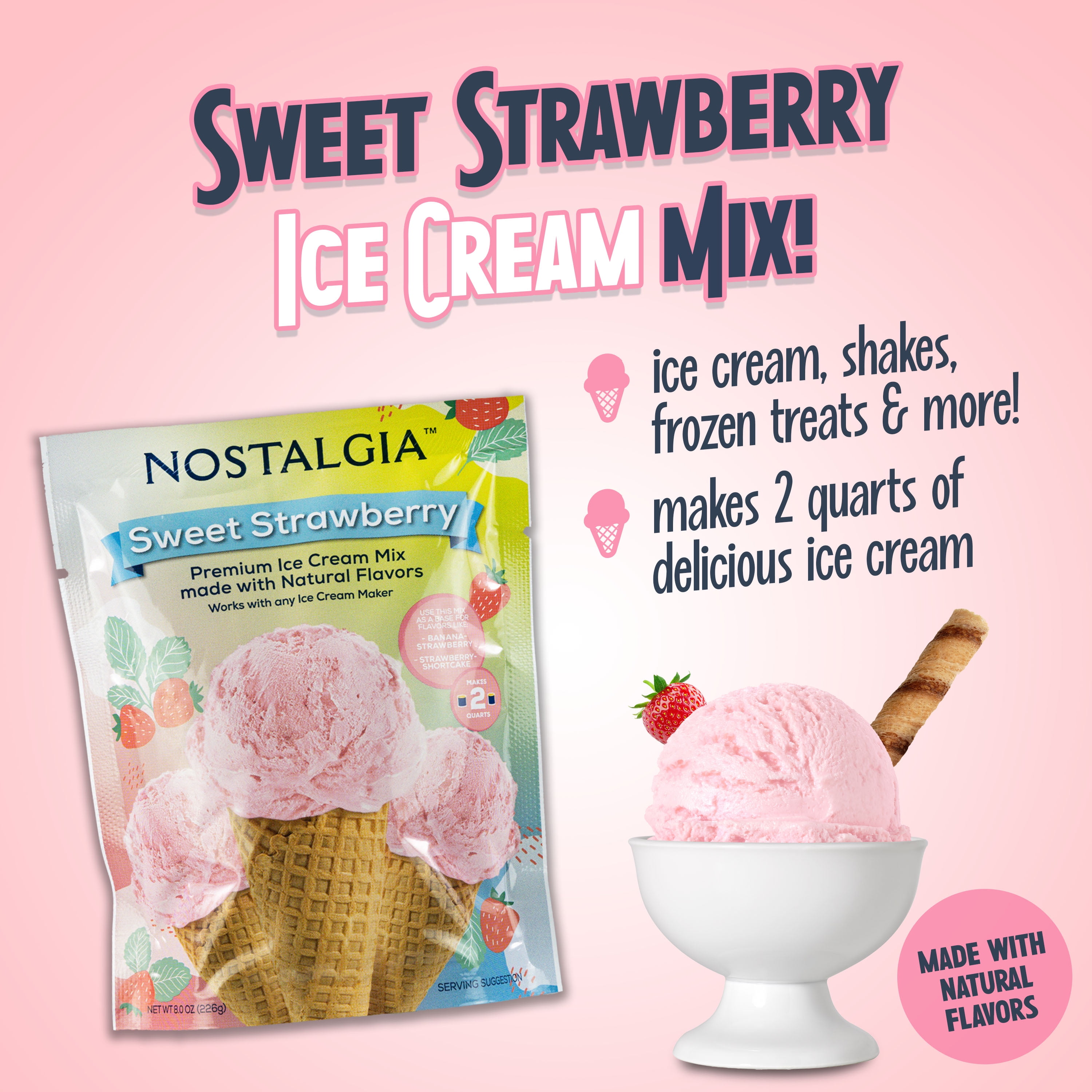Nostalgia 2-Quart Homemade Premium Strawberry Ice Cream Starter Mix (8-Pack)