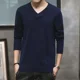thumbnail image 3 of Suéter de punto para hombre, ropa de hombre negra, color sólido, liso, cuello en V, jerseys, estilo coreano, informal, de alta calidad, réplica, grueso, para invierno, 3 of 4