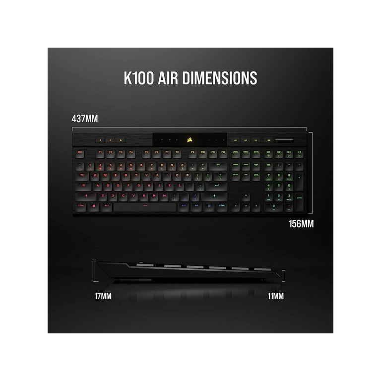 Corsair K100 AIR Wireless RGB Mechanical Gaming Keyboard - Ultra-Thin,  Sub-1ms Slipstream , Low-Latency Bluetooth, Cherry MX Ultra Low Profile