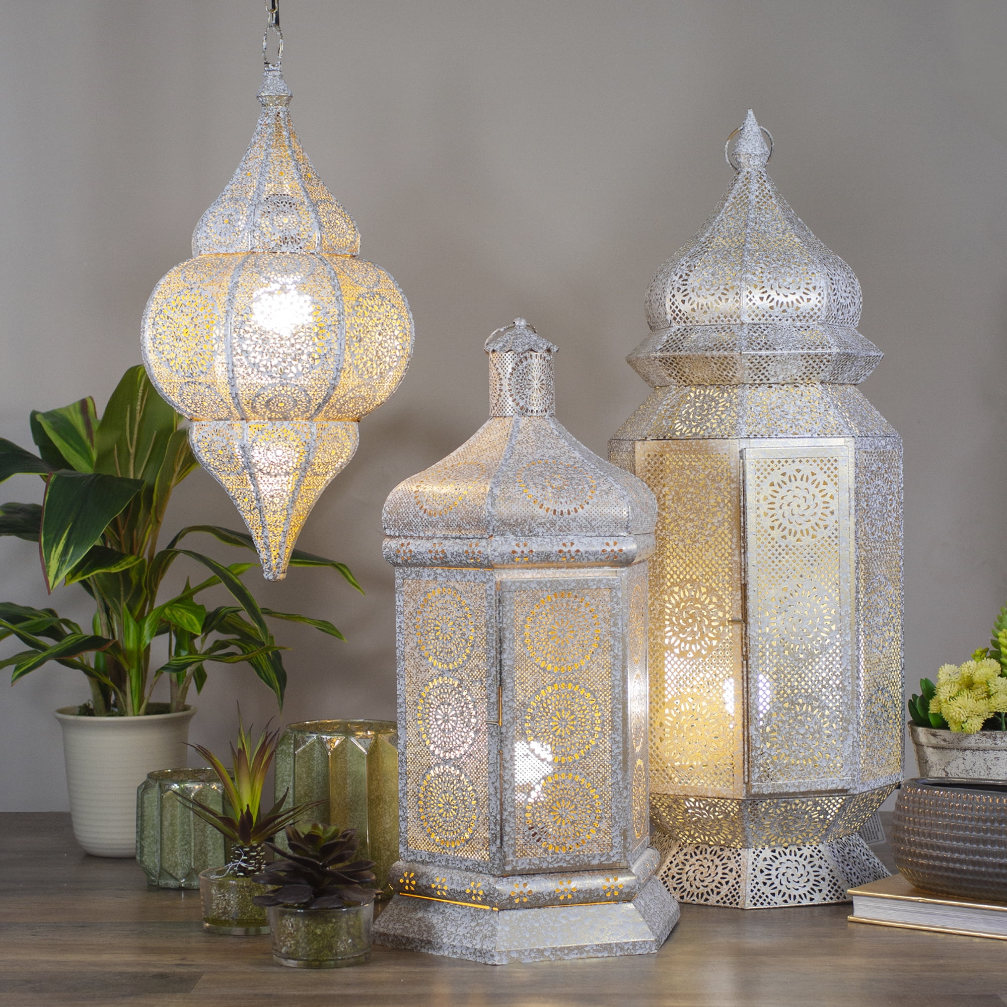 Northlight 29.5 White and Gold Moroccan Style Lantern Floor Lamp