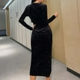 thumbnail image 6 of Efsteb Fall Fashion 2025 Womens Wrap V Neck Glitter Dress Velvet Bodycon Sequins Dresses High Slit Ruched Formal Cocktail Dresses (Black,L), 6 of 6