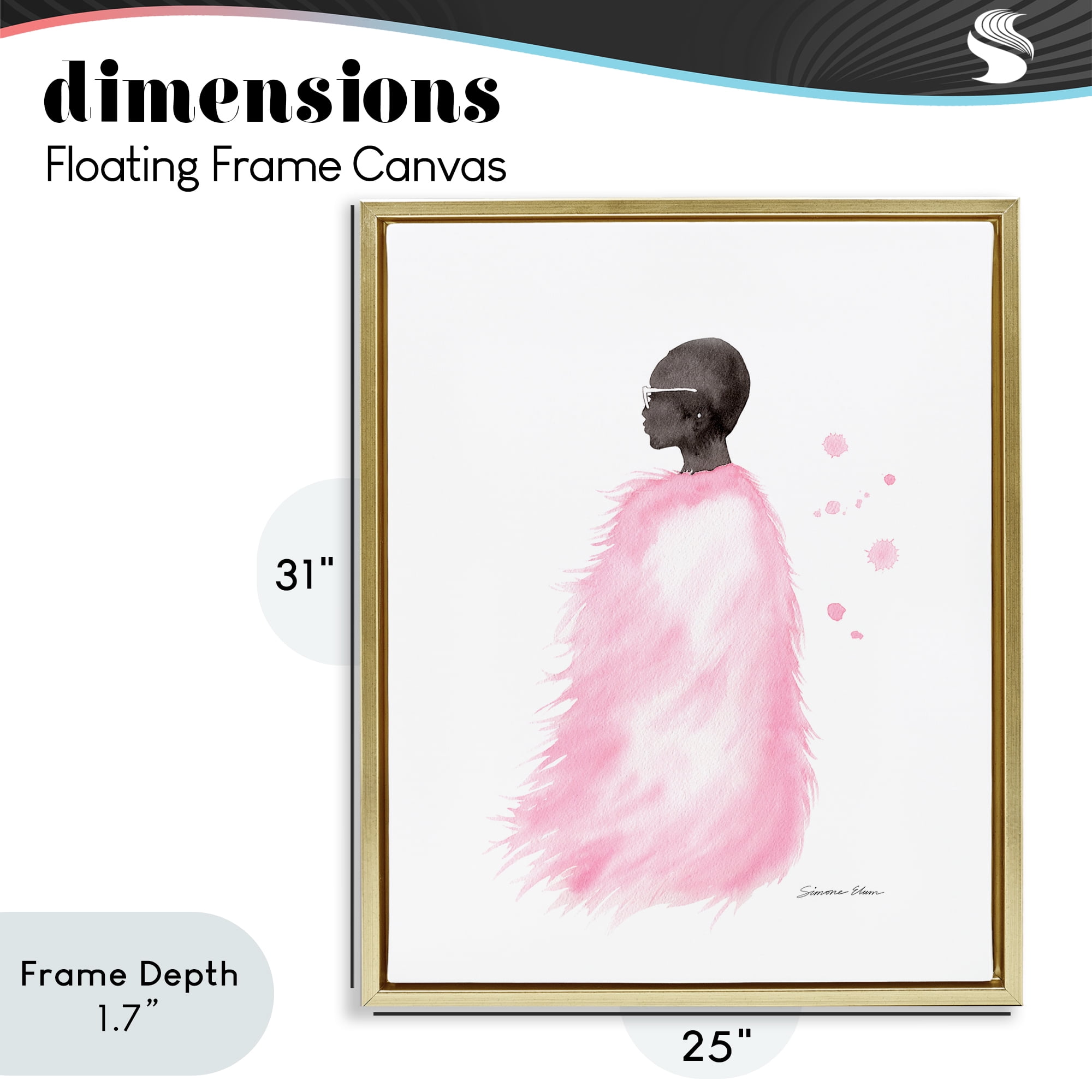 Stupell Industries Pink Fur Coat Portrait Gold Framed Floater Canvas Wall Art, design by Simone Elum