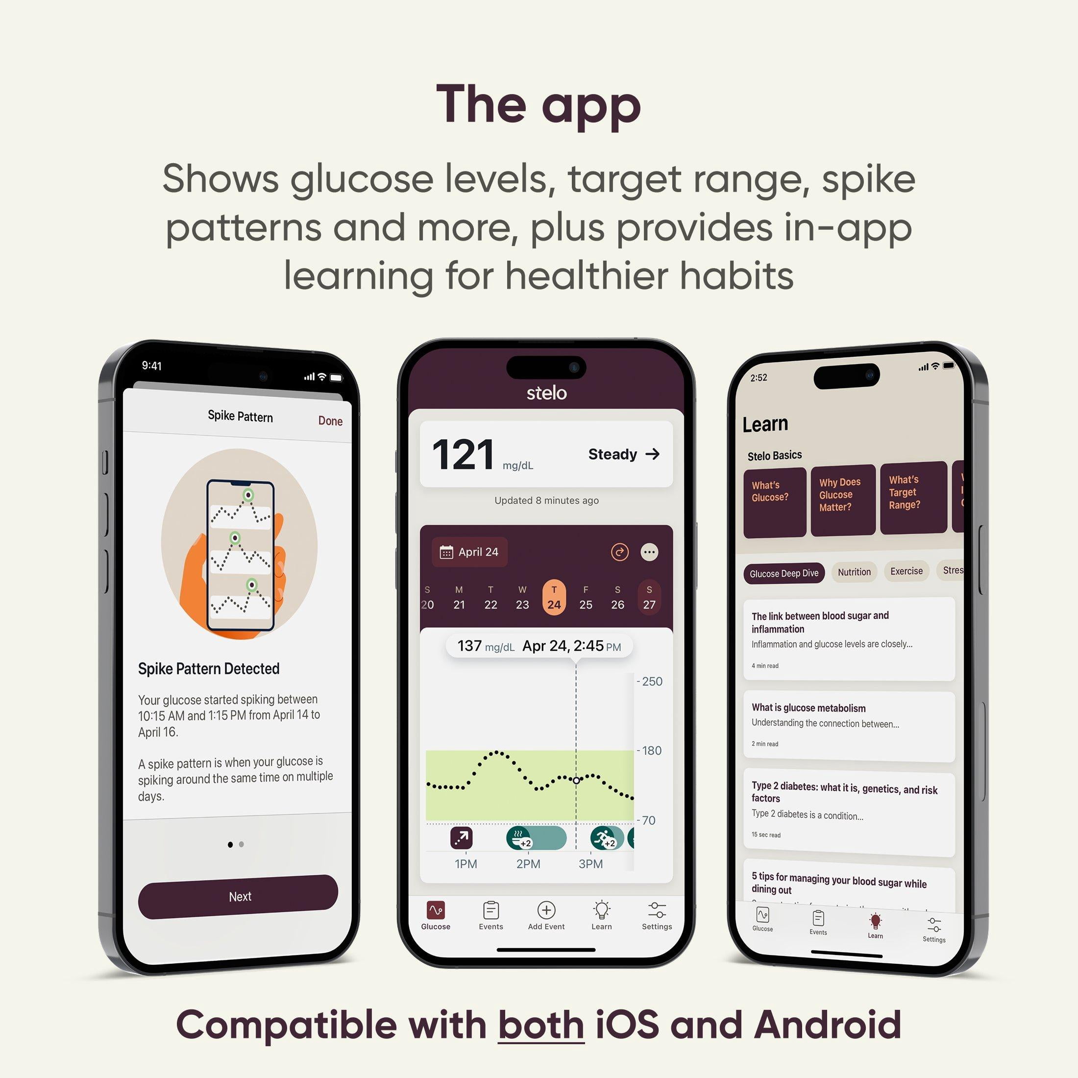 Stelo Glucose Biosensor & App by Dexcom—A Leader in Continuous Glucose Monitoring (CGM). 24/7 Glucose Tracking & Personalized Insights to Reveal Patterns. 2-Pack (Up to 15 Days Each*). iOS & Android.