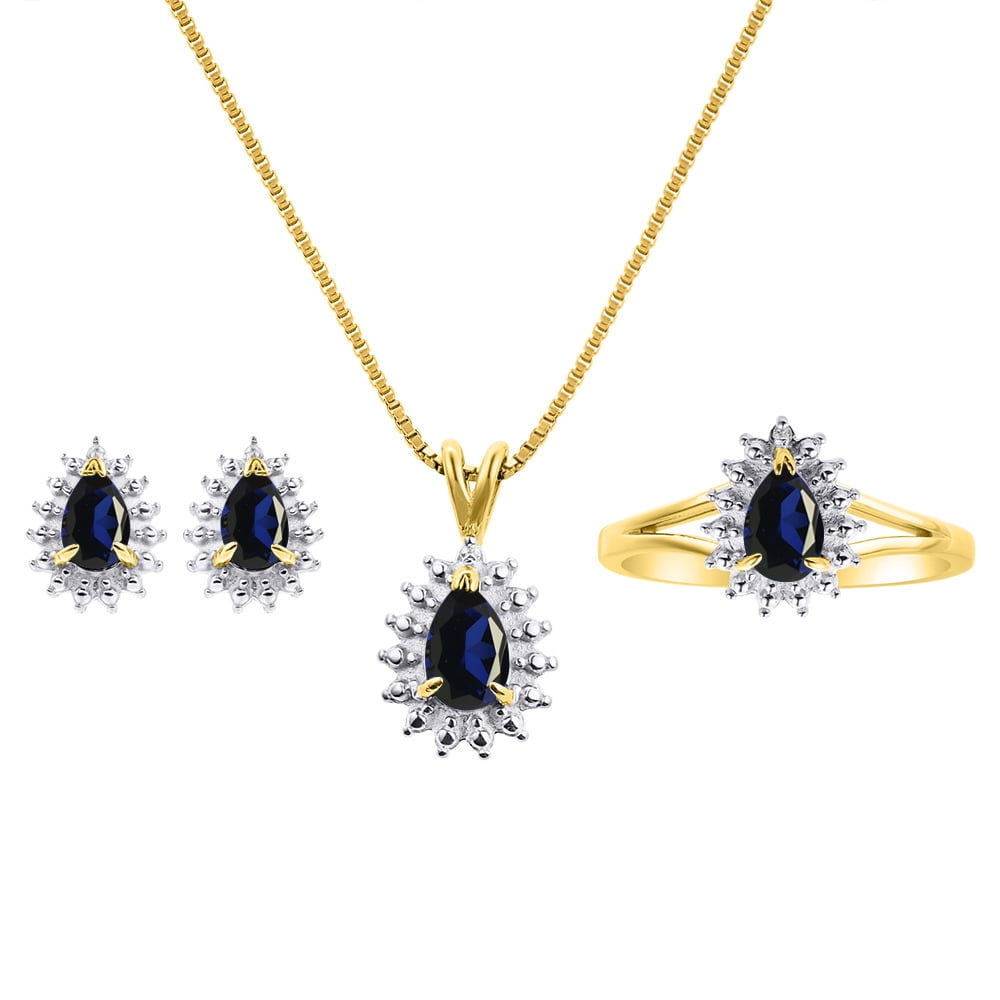 Woman Necklace Gold with Diamonds and Sapphire Jewellery Set for Women 