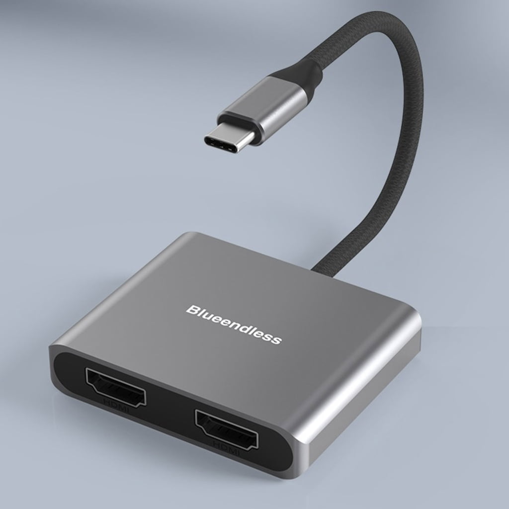 Sofullue 2-Port Multi Monitor Adapter USB C to 2 x HDMI-compatible Video Splitter USB Type C Hub Dual 4K 30Hz or 4K 60Hz for PC