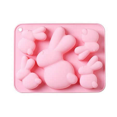 

Baking Tool Love Heart Baking Pan Chocolate Cake Mold 5 Cavities Silicone Mold Easter Rabbit Easter Day PINK