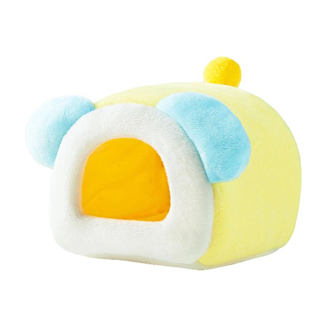 Cama calefactada para hámsteres, casita para dormir para pequeños animales, acogedor refugio invernal para chinchillas, jerbos, ratas y hurones enanos Azul Amarillo