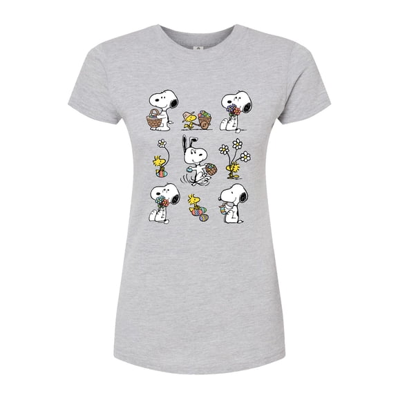 Peanuts - Snoopy & Woodstock Easter Grid - Juniors Fitted Graphic T-Shirt