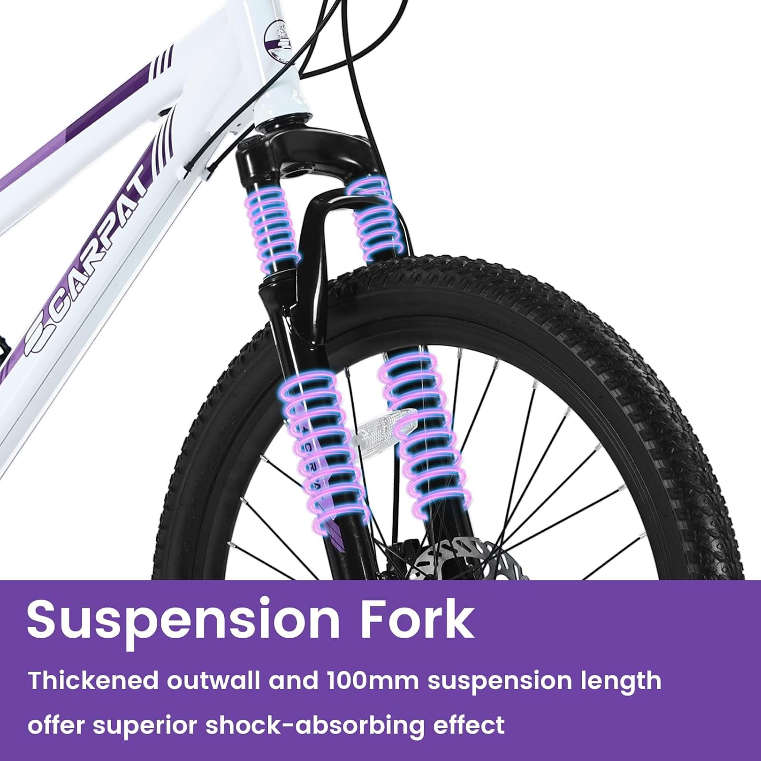 Ambifirner Womens Mountain Bike, 24 Inch 21 Speeds Hybrid Commuter Bicycle for Adults, Disc Brakes and 100mm Front Suspension White