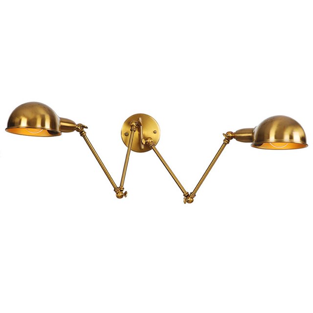 Lámpara de pared industrial de 1 pieza, latón cepillado antiguo E27 Lámpara de pared con brazo telescópico doble ajustable Decoración vintage de metal moderno Hotel Hogar Dormitorio Cocina Pasillo Sailing Electrónica