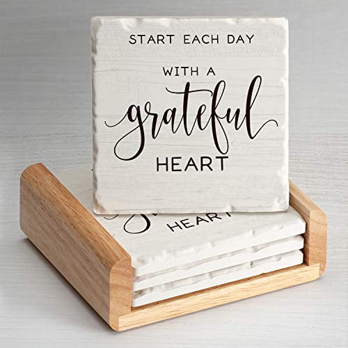 Counterart Grateful Heart Single Image Absorbent Stone Coaster Set Of 4 In Wooden Holder Made In The Usa Walmart Com Walmart Com