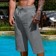 thumbnail image 2 of LIaqionyy Mens Cotton Linen Capri Pants Casual Beach Loose 3/4 Elastic Waist Drawstring Capris Shorts with Pockets, 2 of 7
