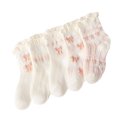 thumbnail image 2 of 5 pares de calcetines para niña, calcetines tobilleros para bebé, calcetines de algodón peinado para recién nacidos, decoración de encaje, lazo rosa L para 6-8 años, 2 of 5