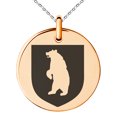thumbnail image 1 of Stainless Steel Bear Ferocity Coat of Arms Shield Engraved Small Medallion Circle Charm Pendant Necklace, 1 of 1